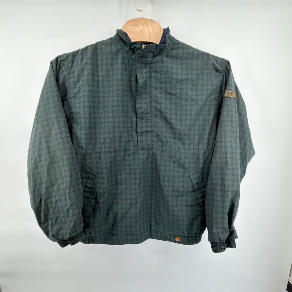 Sunice Golf Windbreaker Mens L Green Plaid Half Zip Pullover Anorak Mock Neck